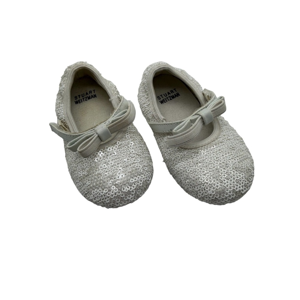 Baby Girl Stuart Weitzman Baby Gardenia White Sequin Bow Mary Jane Shoes Size 5